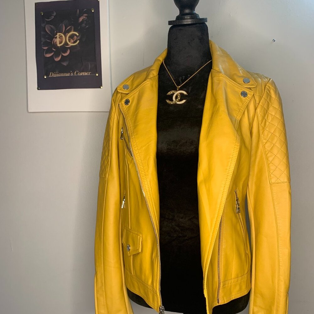Express Women's  Faux  Leather Jacket - Yellow Mustard - Size SP - Biker Jacket